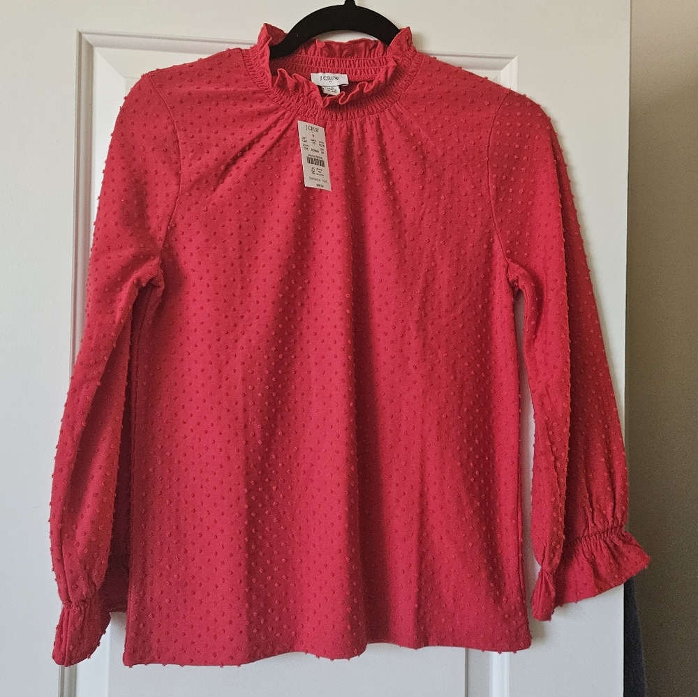 J Crew ruffle collar and sleeve dot long sleeve blouse xs